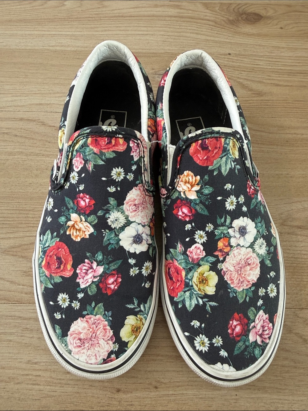 Vans Women’s Floral Slip-On Sneakers - Black with Multicolor Flowers